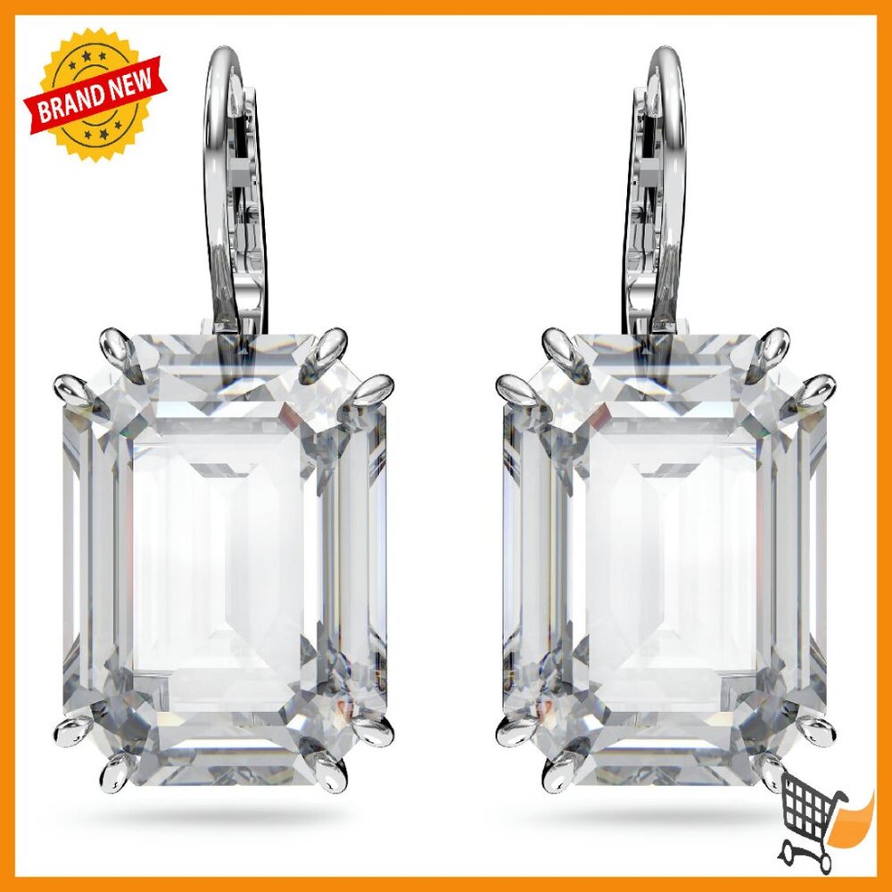 Clear Octagon Crystal Drop Earrings Rhodium Finish 7/8 Inch